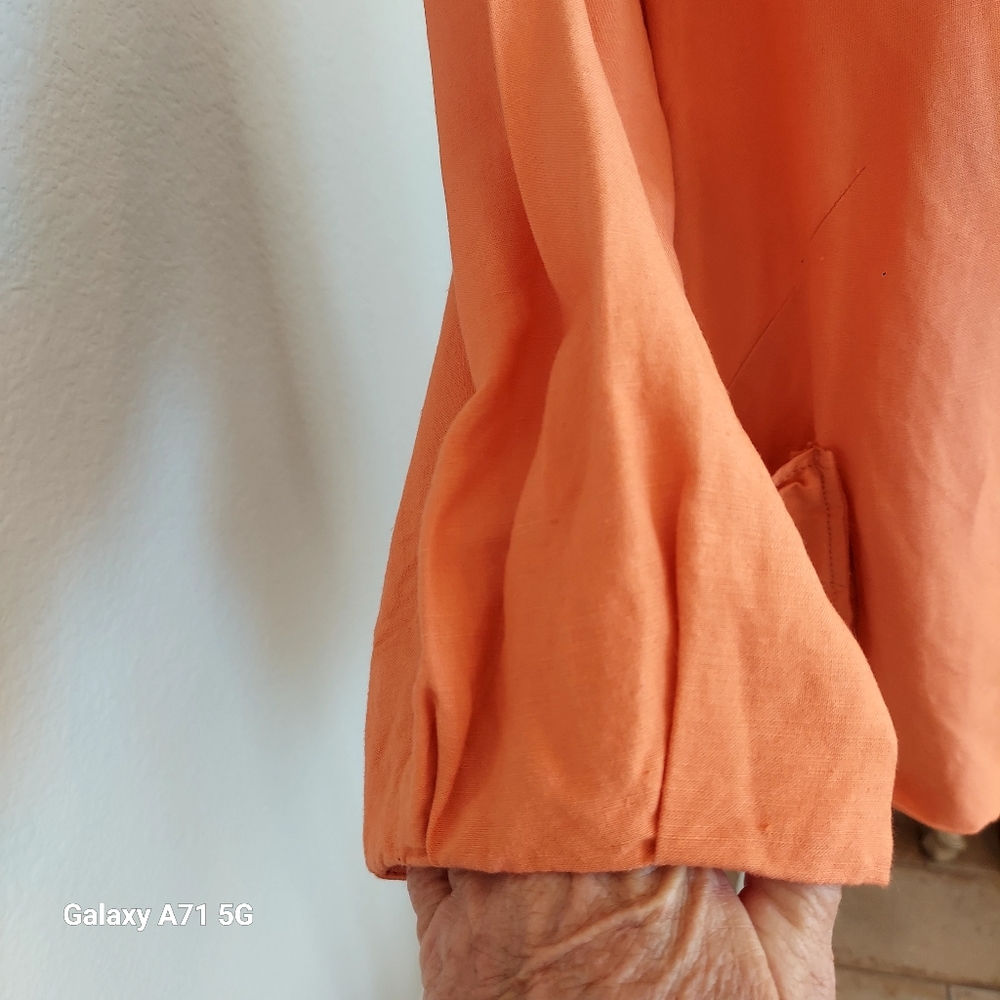 Vintage Larry Levine Orange Linen Blend Cropped 3/4 Sleeve Jacket Sz M - Picture 8 of 17